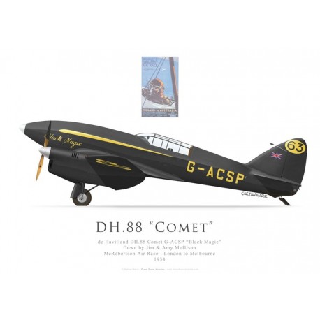 DH.88 Comet "Black Magic", G-ACSP, Jim & Amy Mollison, course McRobertson, 1934