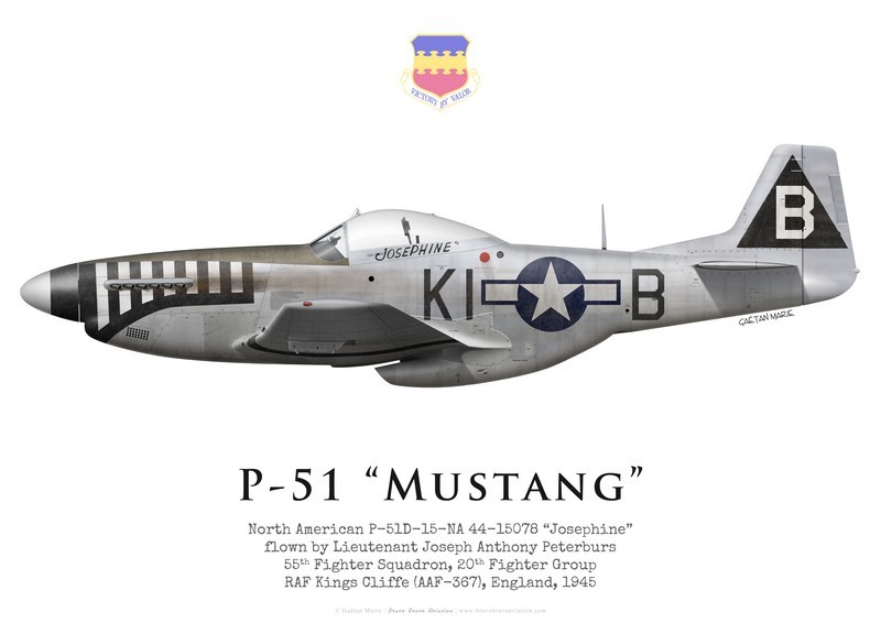 lancering Harden herfst P-51D Mustang, Lt Joe Peterburs, 55th Fighter Squadron, 20th Fighter Group,  1945 - Bravo Bravo Aviation