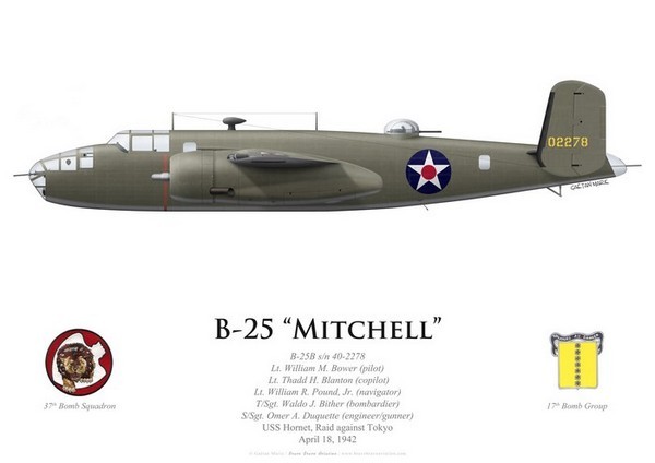 B-25B Mitchell, Lt William Bower, USS Hornet, Doolittle Raid, 18 